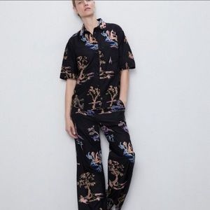 Zara 2 piece pants suit, embroidered button up top and slacks size small, NWOT